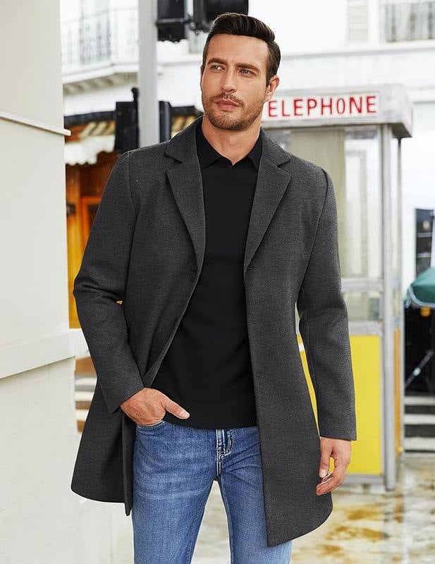 Men's Long Wool Coat Classic Loose Fit Lapel Overcoat teemdrop