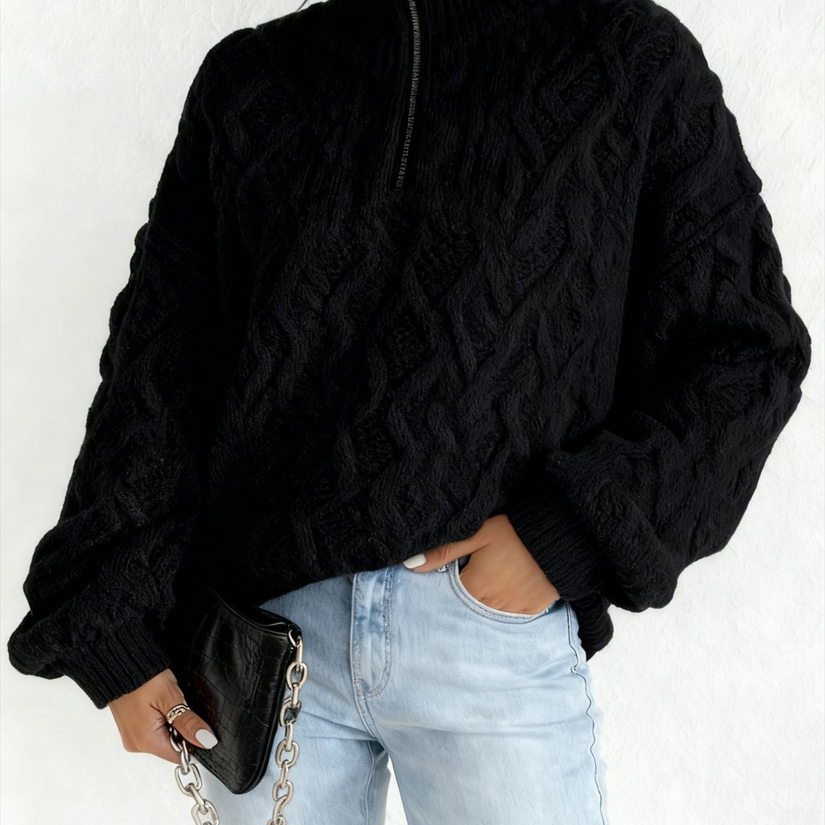 Women's Double-Sided Plush Flower Casual Zipper Pullover Top teemdrop