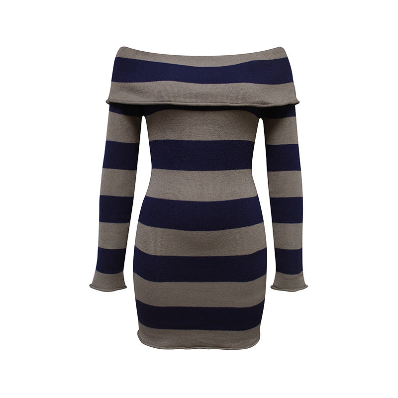 Striped Off-Shoulder Knitted Dress
