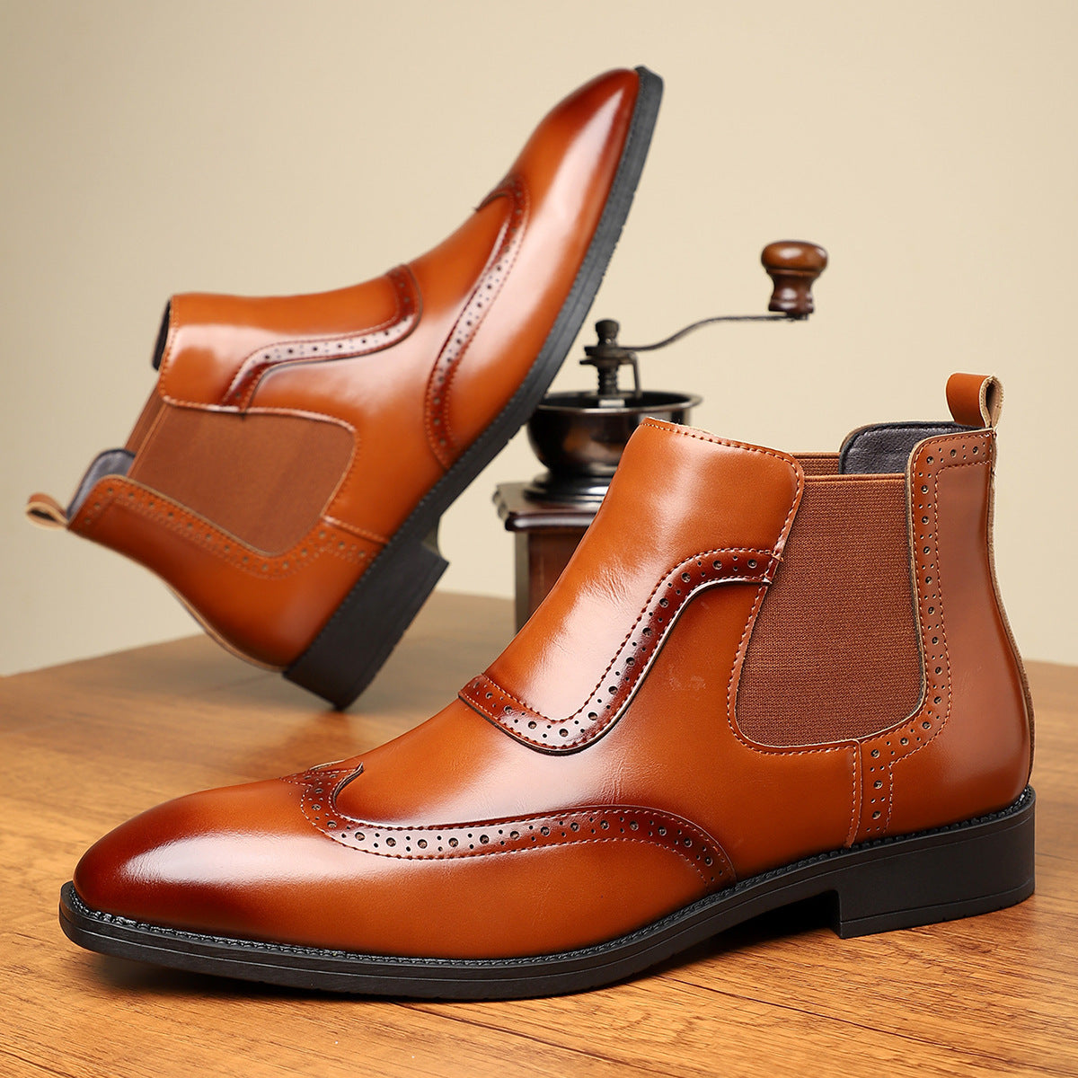Men's Retro British Style Mid-Top Leather Slip-On Martin Boots teemdrop