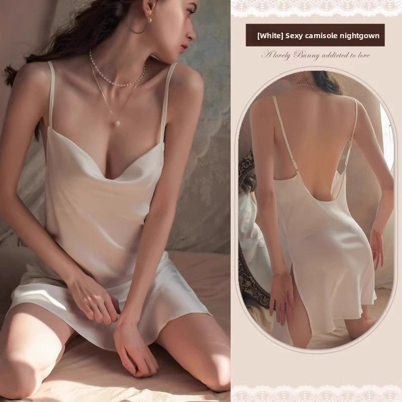 Women's Ice Silk Satin Slit Cami Nightgown Sleeveless Loungewear teemdrop