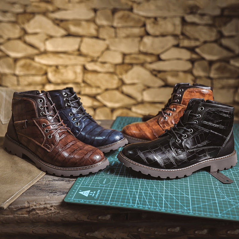 Mens Martin Boots Retro Stone Pattern Short Boots