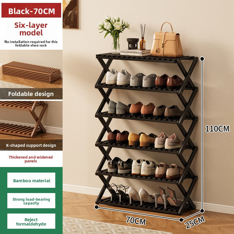Foldable Bamboo Shoe Rack Freestanding No Assembly Multi-Tier Storage Organizer teemdrop