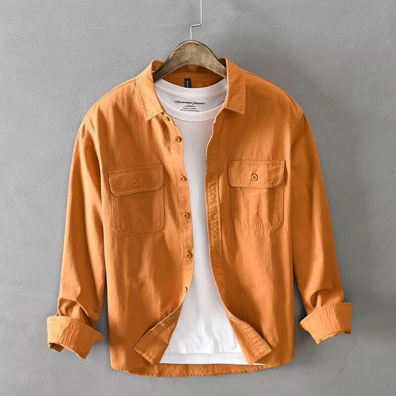 Men Multi-Pocket Corduroy Work Jacket Long Sleeve Casual Shirt