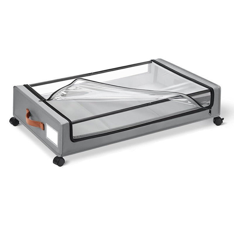 Foldable Underbed Storage Box with Wheels Transparent Dust-Proof Clothes Organizer teemdrop