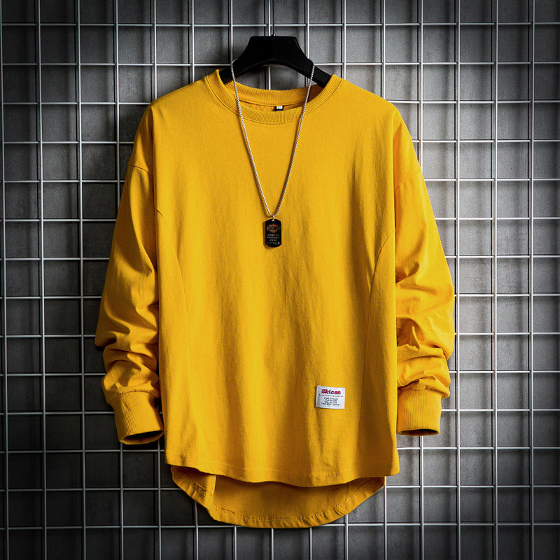 Men's Solid Long Sleeve Round Neck Loose Cotton T-Shirt