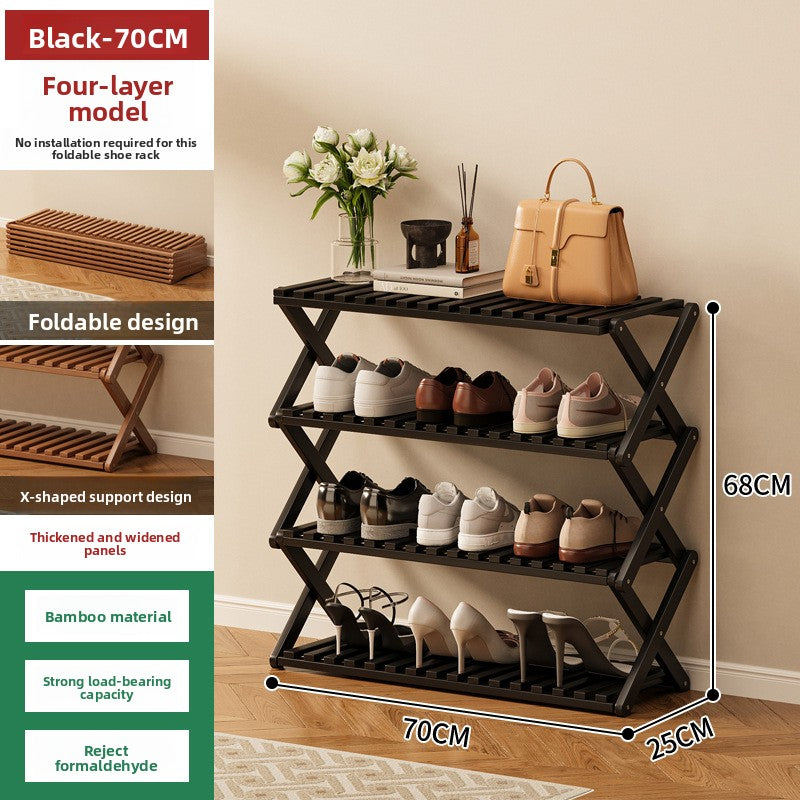 Foldable Bamboo Shoe Rack Freestanding No Assembly Multi-Tier Storage Organizer teemdrop