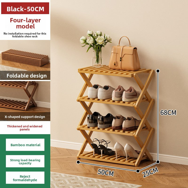Foldable Bamboo Shoe Rack Freestanding No Assembly Multi-Tier Storage Organizer teemdrop
