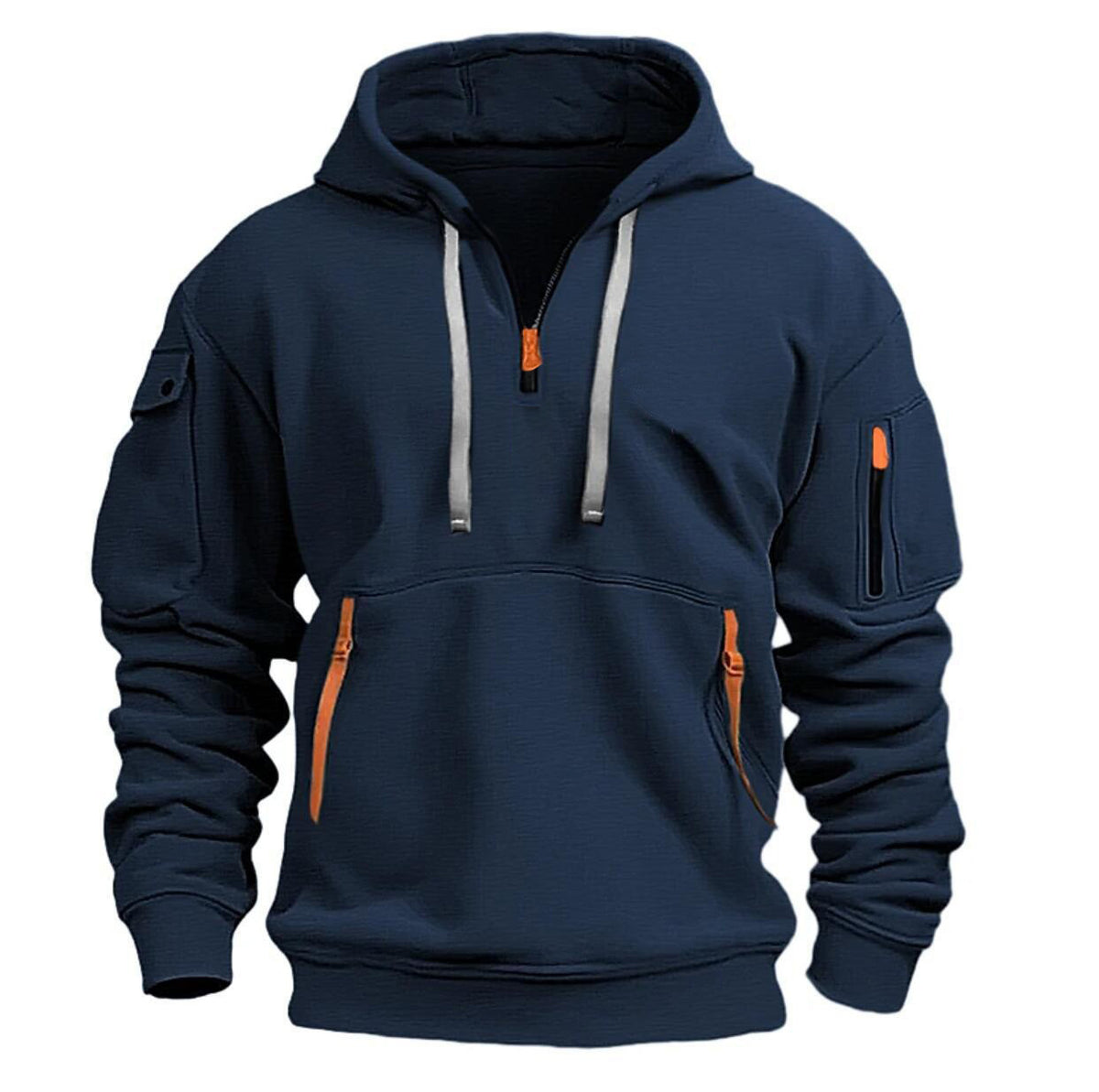 Men's fleece-lined warm hooded zipper pullover sweater teemdrop