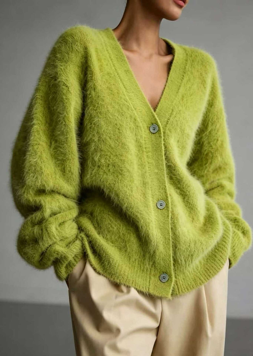 Women's Faux Fur Knitted Cardigan V-Neck Loose Long Sleeve Outerwear teemdrop