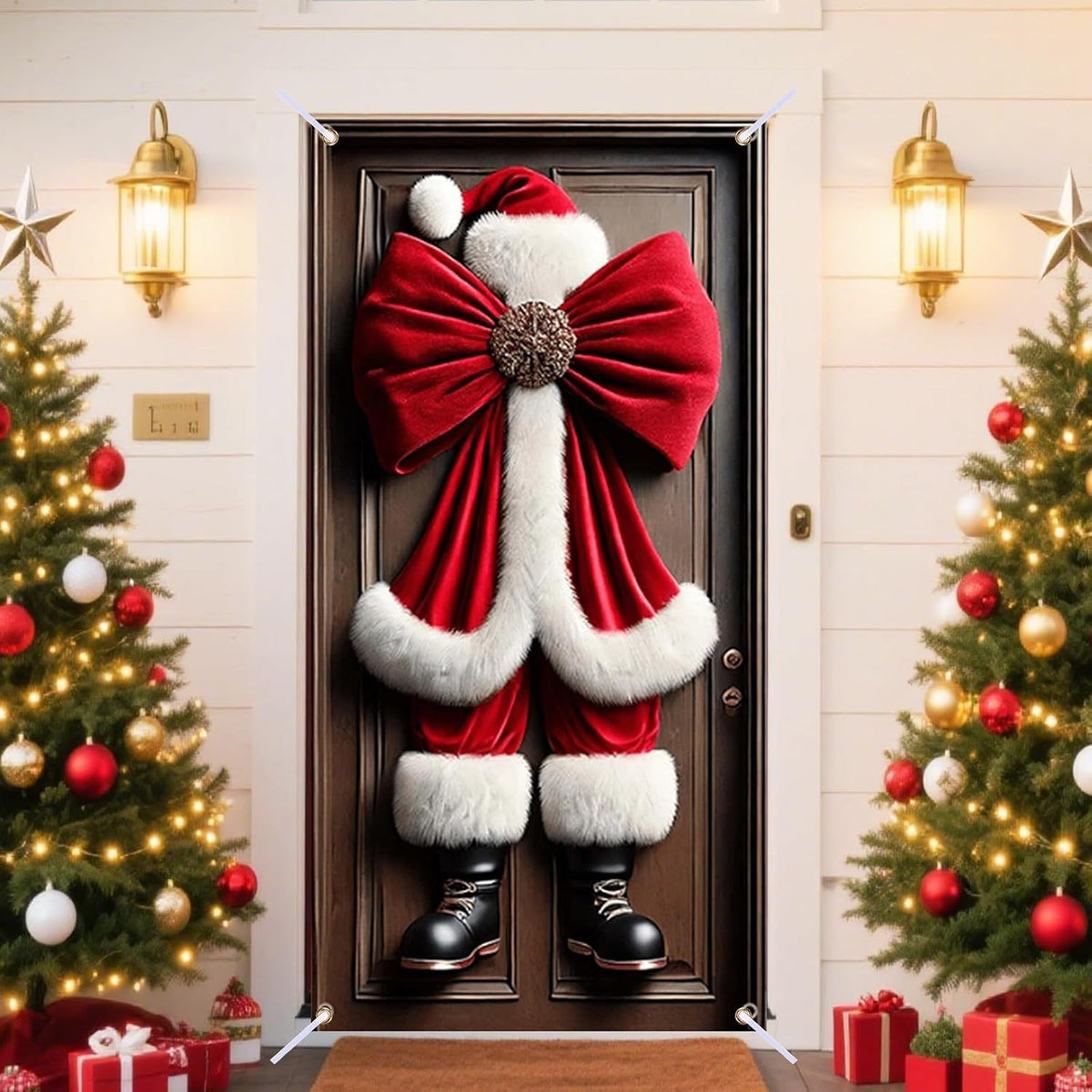 Christmas Santa Claus Polyester Door Cover Decoration 90x180cm teemdrop