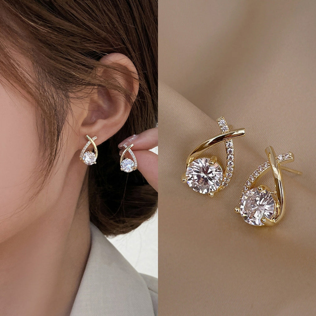 Korean Style Exquisite Diamond Cross Earrings Light Luxury Geometric Design