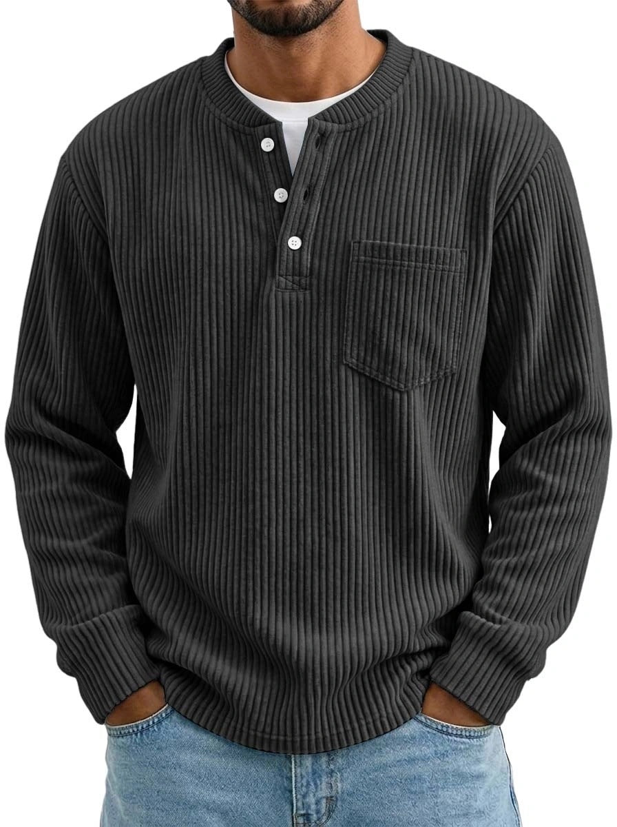 Mens Corduroy Henley Shirt with Pocket