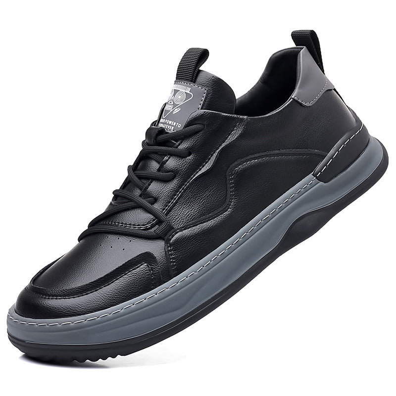 Men's Casual Genuine Cowhide Breathable Lace-Up Flat Board Shoes teemdrop