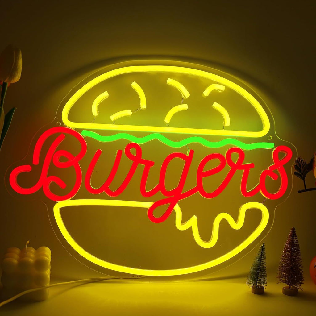 LED Neon Light Hamburger Fries Sushi Shape Sign for Home Bar Decoration