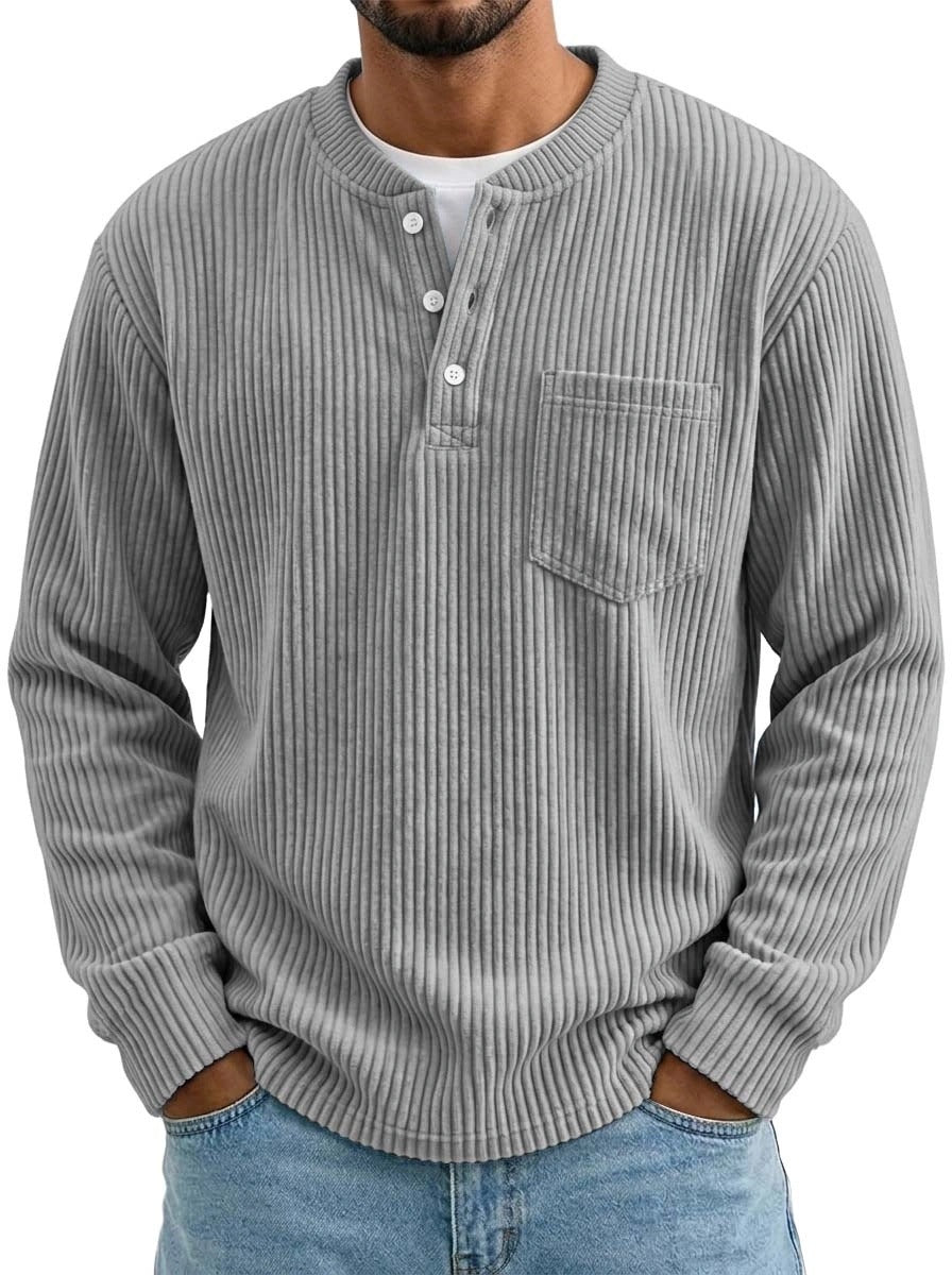 Mens Corduroy Henley Shirt with Pocket