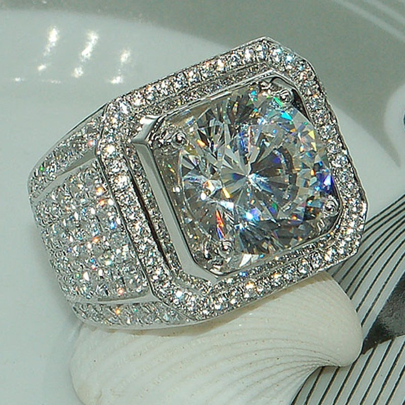 Men's Full Micro-Set Geometric Electroplated Statement Ring