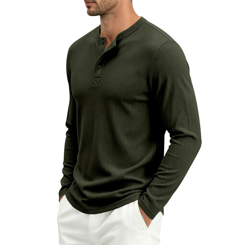 Mens Heavyweight 260gsm French Rib Long Sleeve Henley Shirt Loose Fit Solid Color Polyester 100% teemdrop