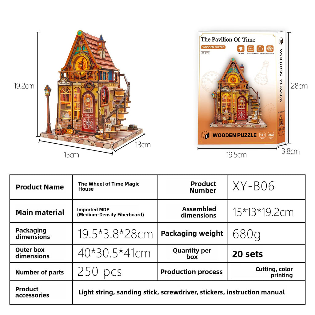 DIY Wooden Miniature House 3D Puzzle Model Building Kit with LED Light teemdrop