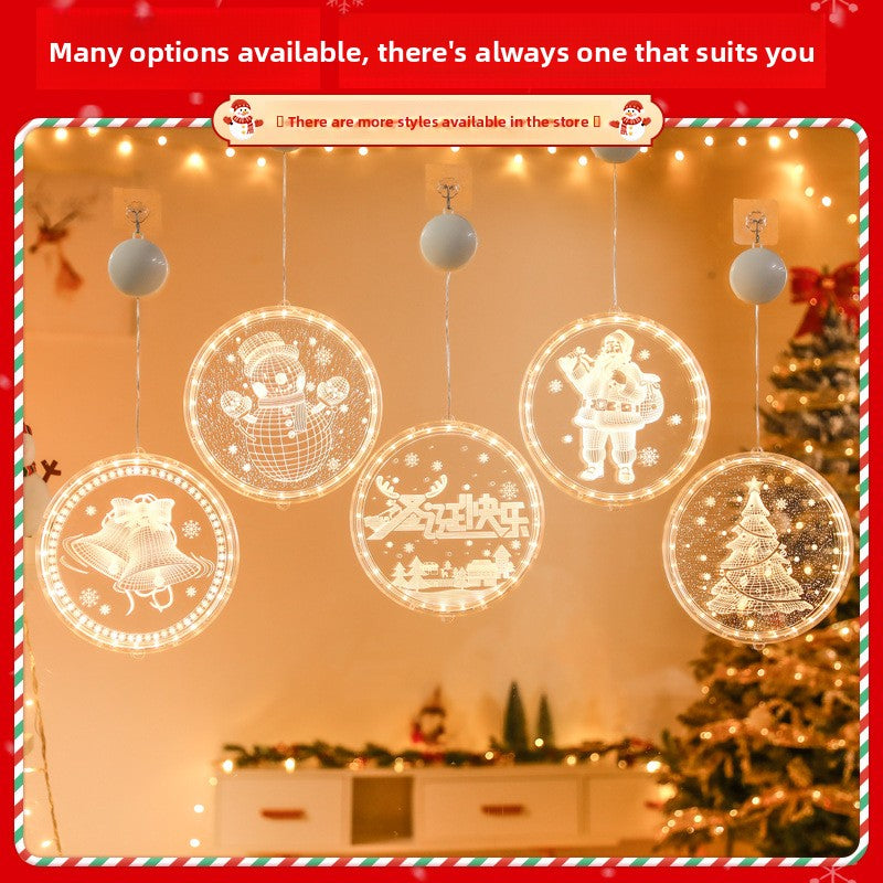 24cm Acrylic Battery Powered LED Suction Cup Christmas Pendant Lamp for Window Decoration