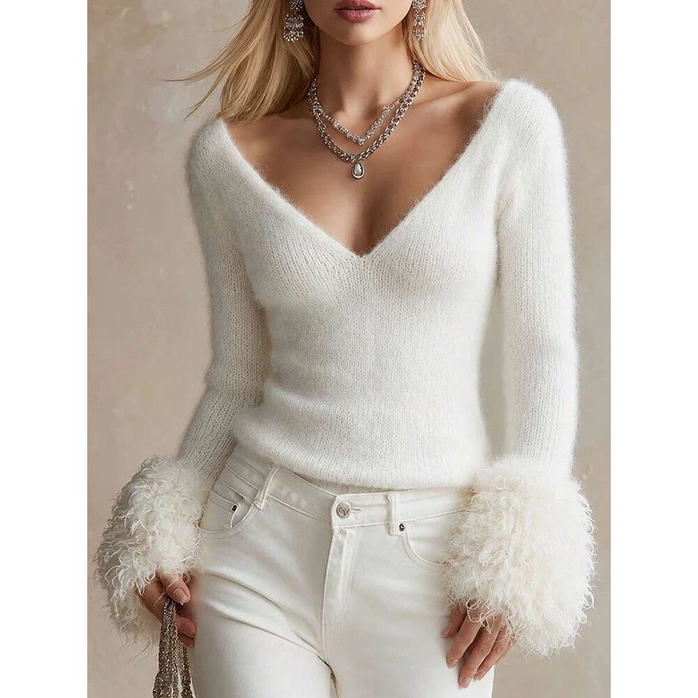 Comfortable Solid Color Long Sleeve Pullover Casual Knitted teemdrop