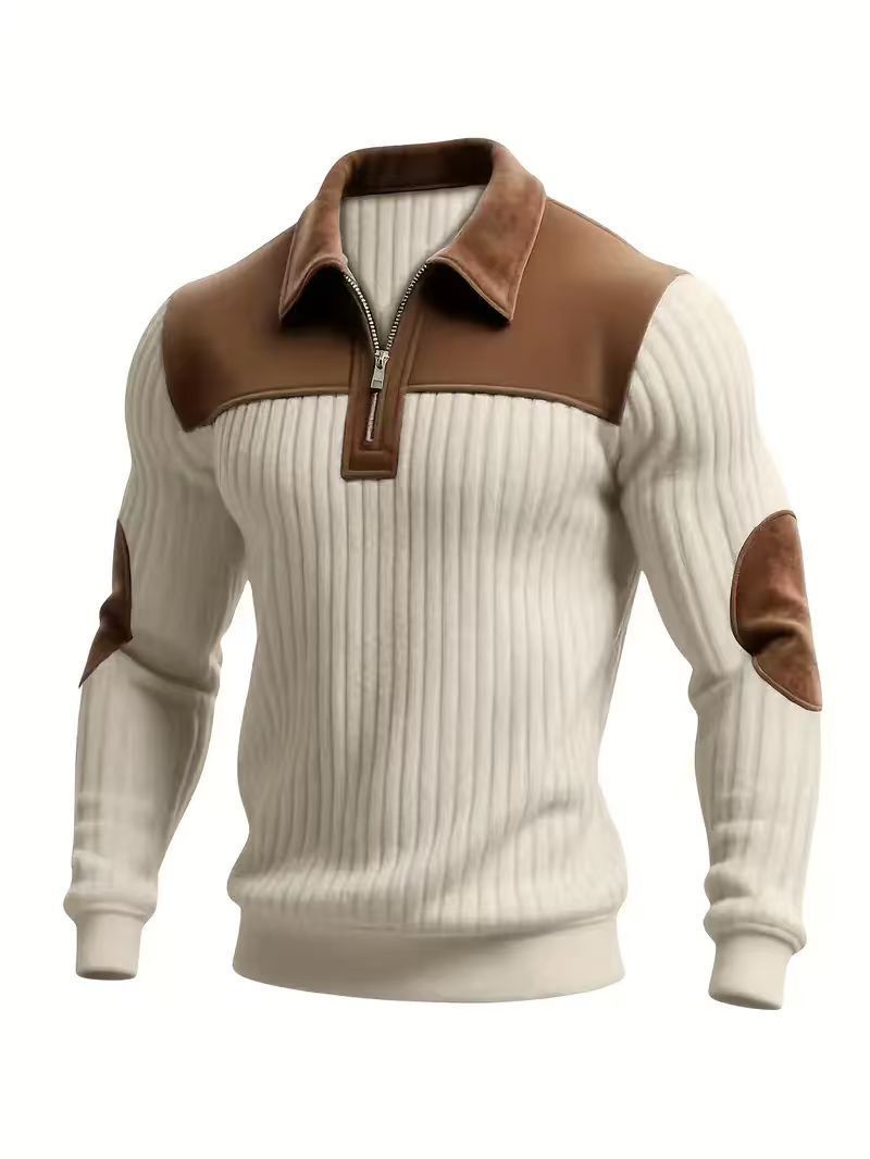 Men's Lapel Zip-Up Polyester Sweatshirt teemdrop