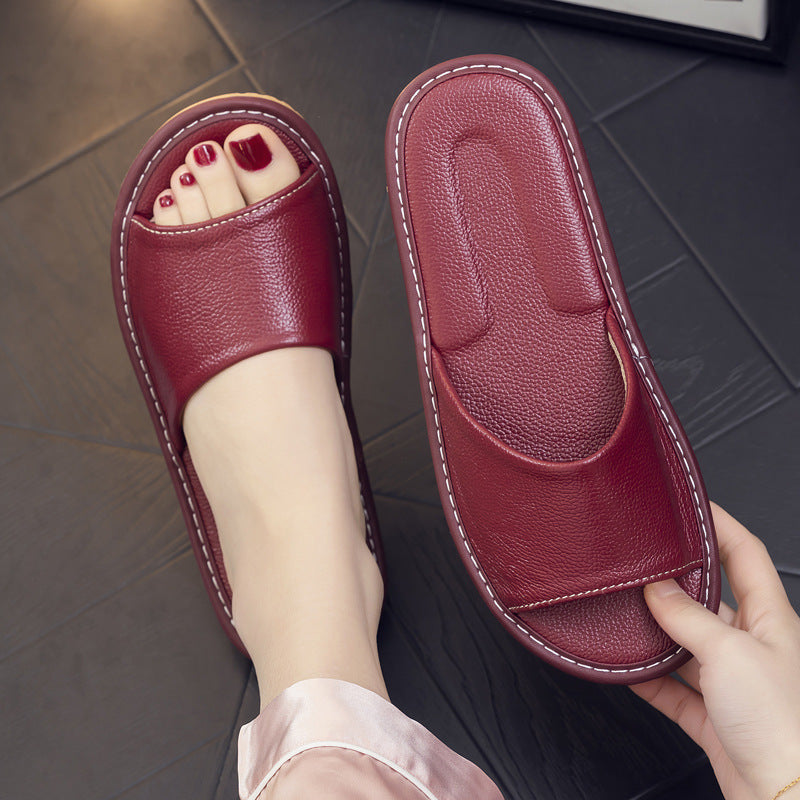 Men Women Genuine Leather Household Non-Slip Summer Breathable Slippers teemdrop