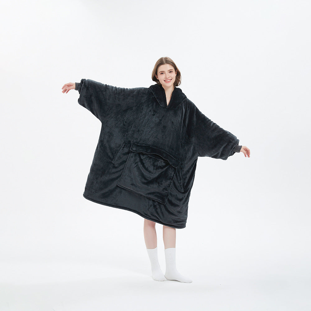 Oversized Flannel Hoodie Blanket with Pocket