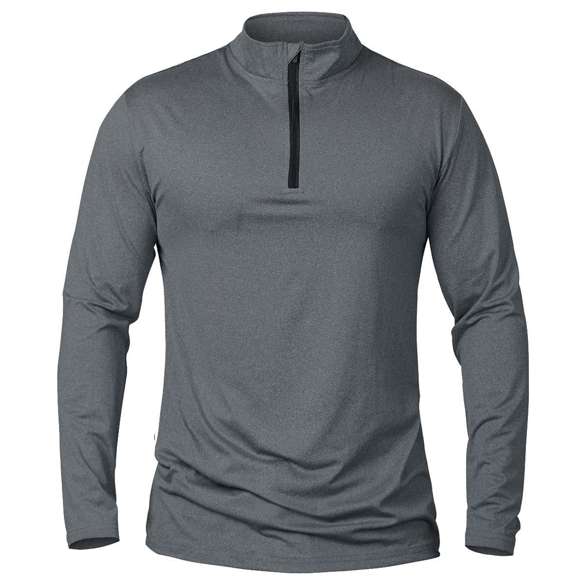 Men's Half-Zip Pullover Long Sleeve Solid Color Stand Collar Athletic Top teemdrop