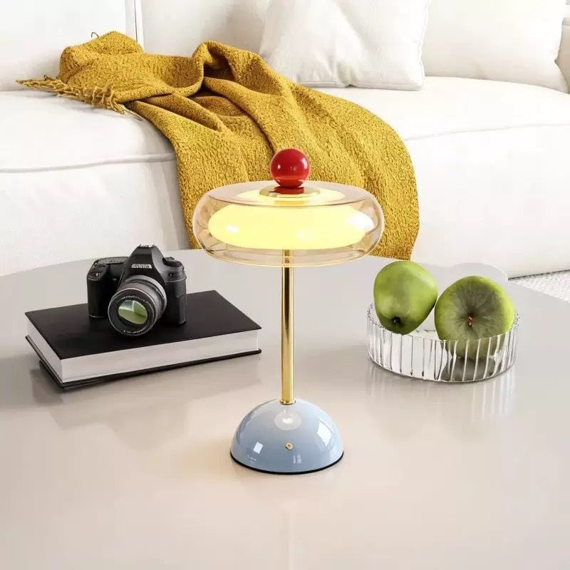 Nordic Cream-Style Rechargeable Table Lamp, Touch Dimming, Metal Base, Bedside Ambient Light