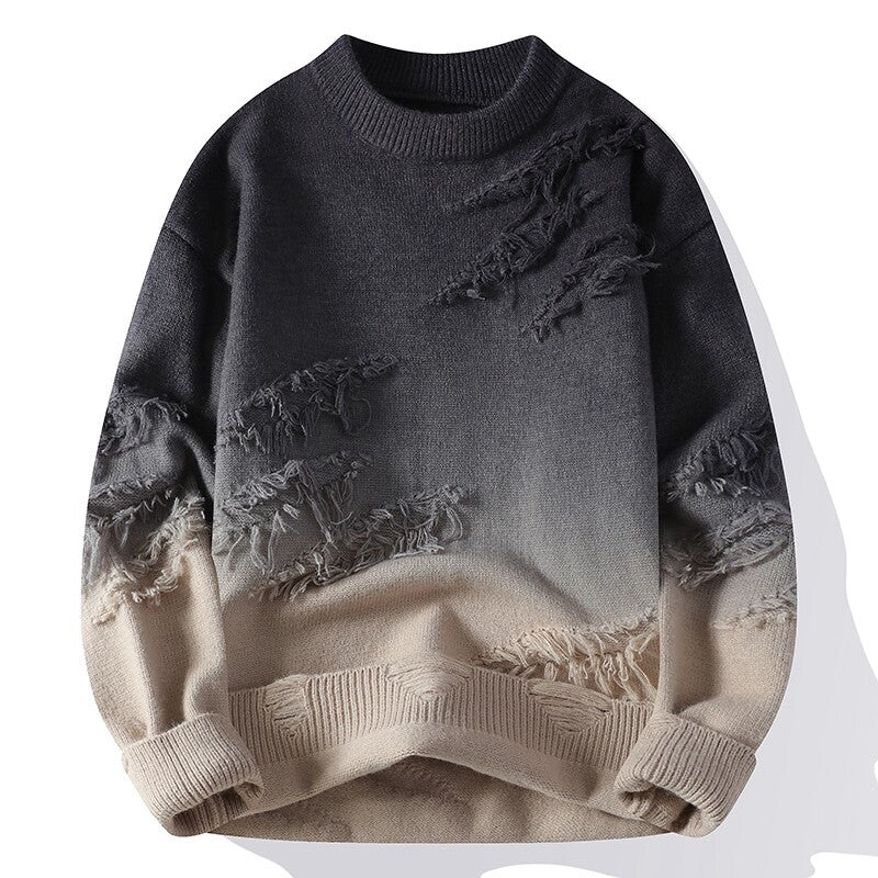 Men Gradient Color Stand Collar Knitted Cardigan Sweater