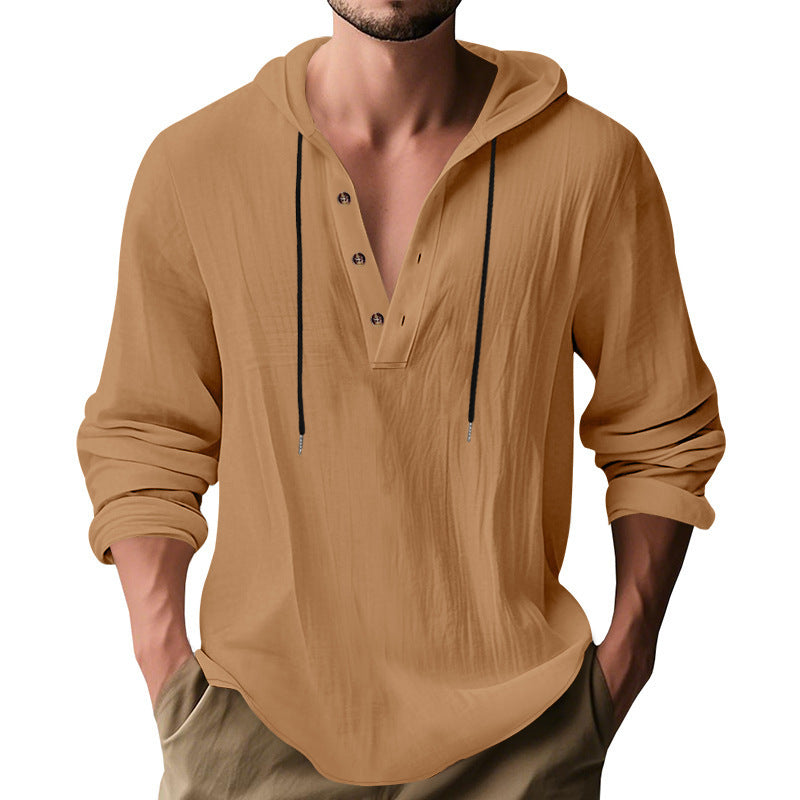 men's drawstring hooded long-sleeve shirt