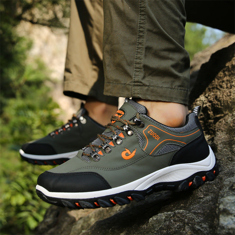 Men's Low-Top Hiking Shoes Synthetic Leather Lace-Up Sneakers teemdrop