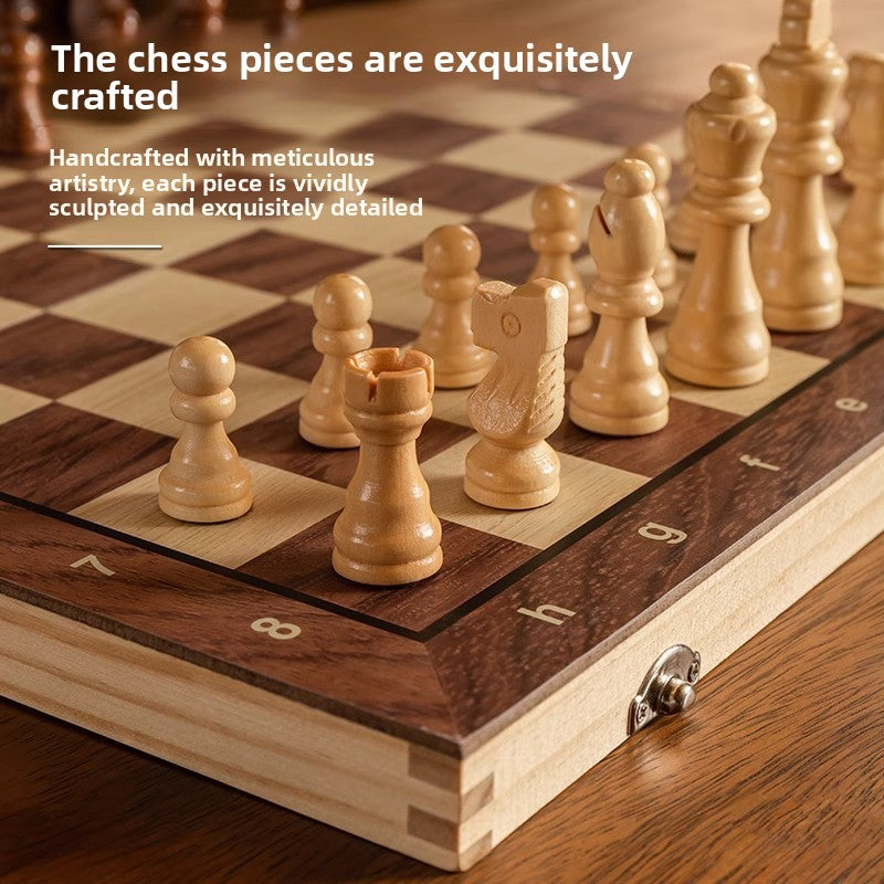 Magnetic Solid Wood Folding Chess Set for Training and Competition teemdrop