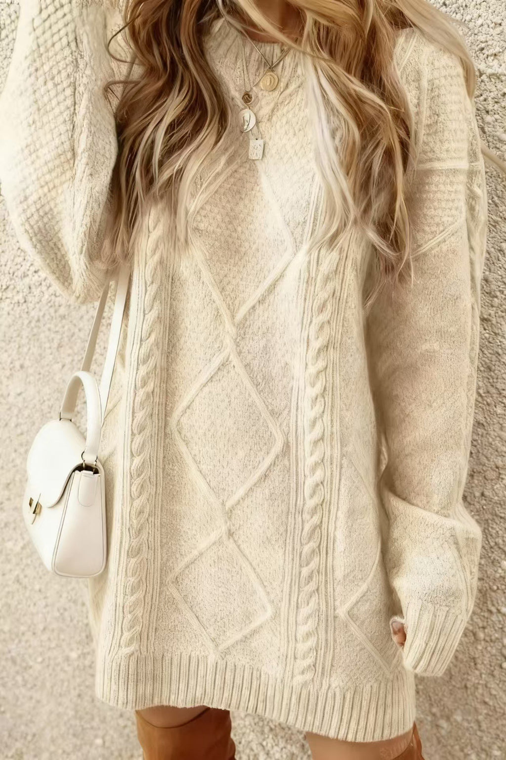 Women's Arctic Velvet Twist Pattern Mid-Length Loose Pullover Sweater teemdrop