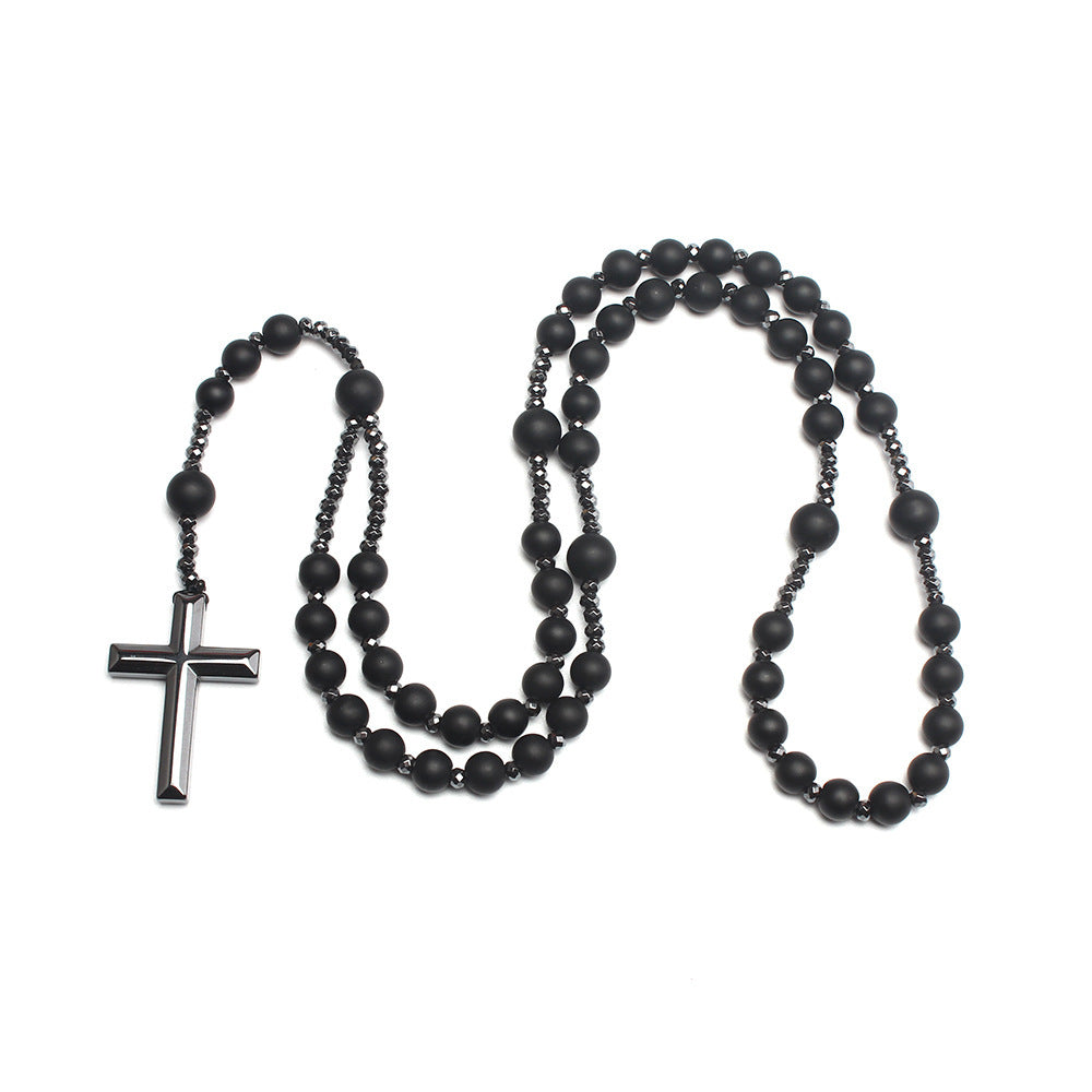 Tiger-eye stone cross necklace