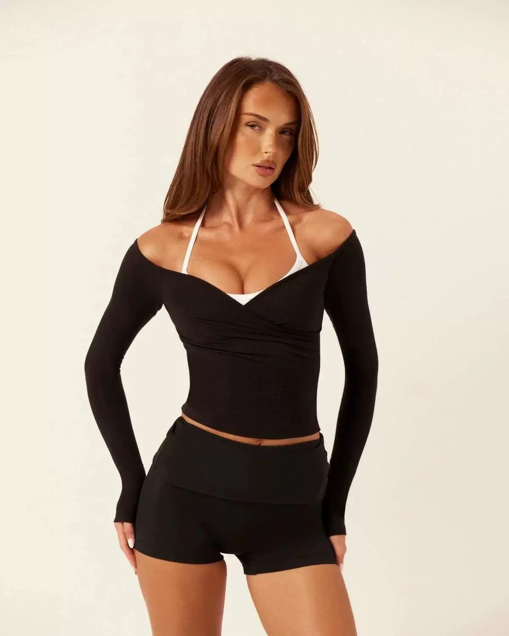 Women?s High Elastic Quick-Drying Long Sleeve Yoga Workout Top with Chest Pad teemdrop