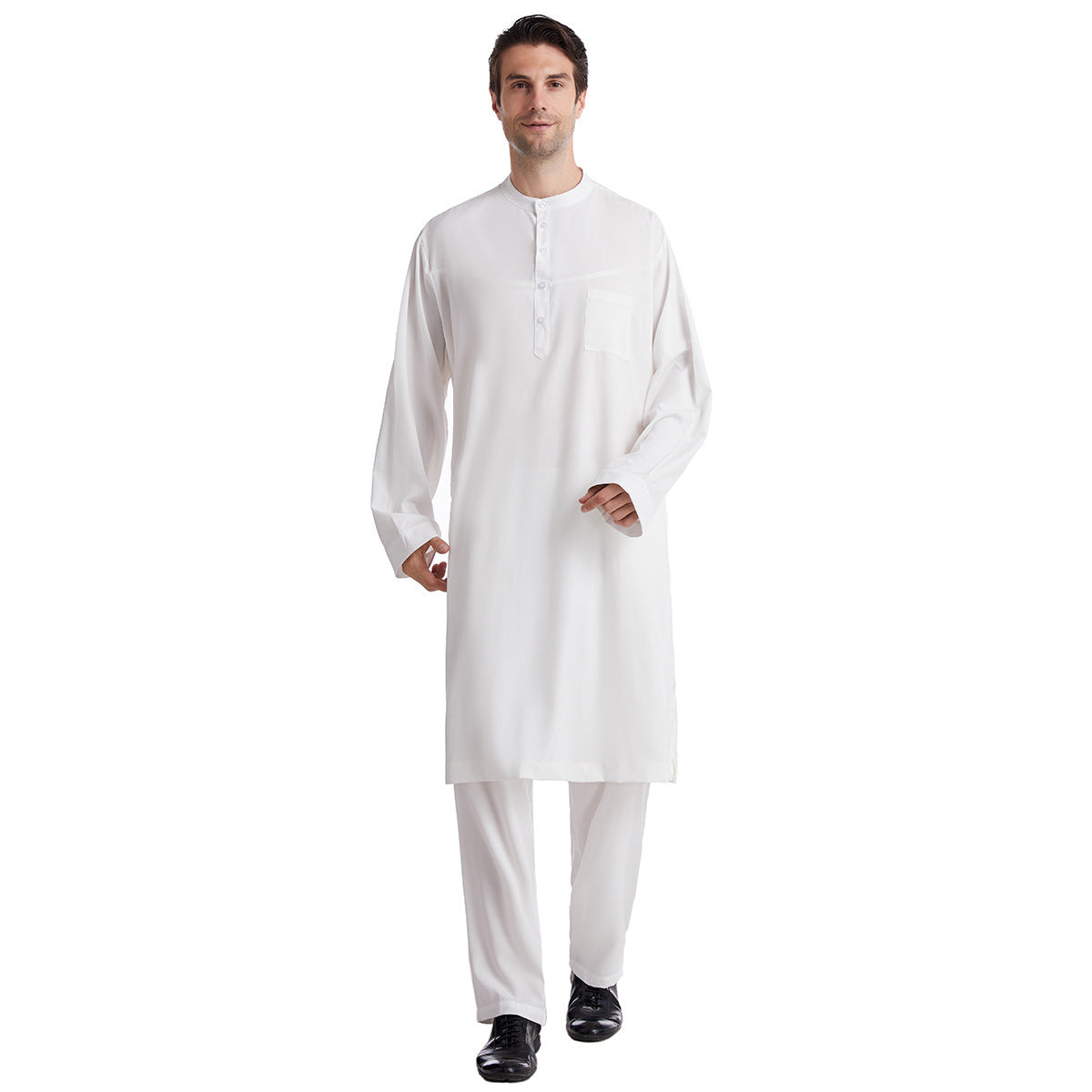 Button-down round-neck long shirt set teemdrop