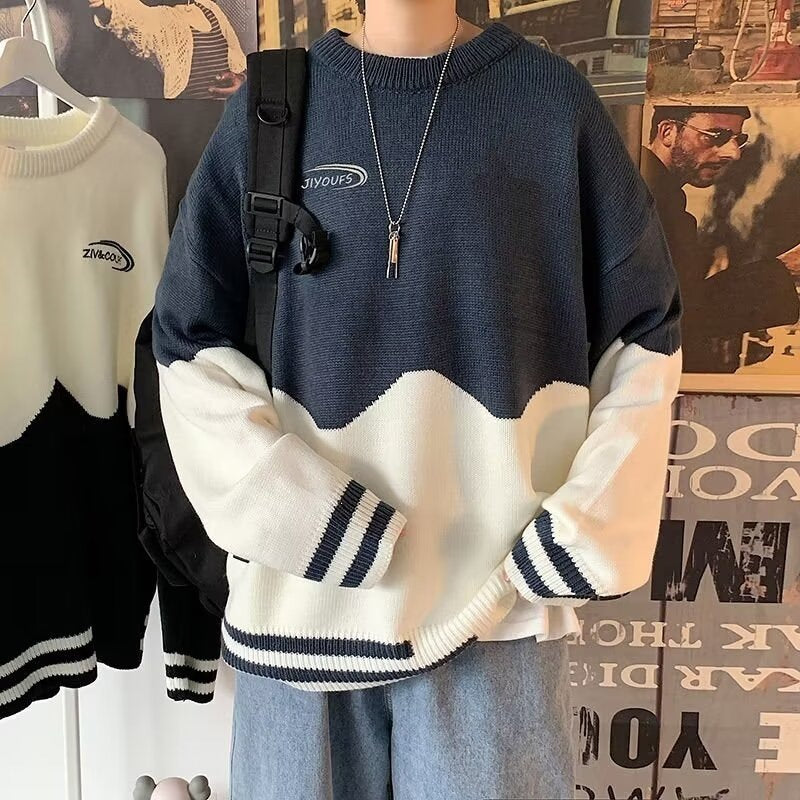 Men's Color-Block Round Neck Knit Sweater teemdrop