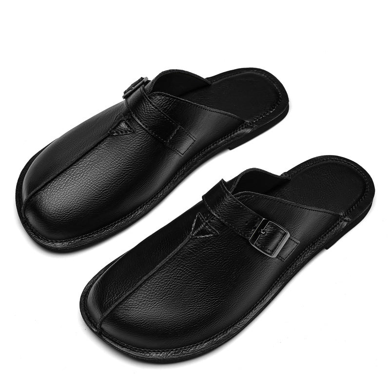 Men's Fashion Belt Buckle Slip-On Closed-Toe Casual Sandals