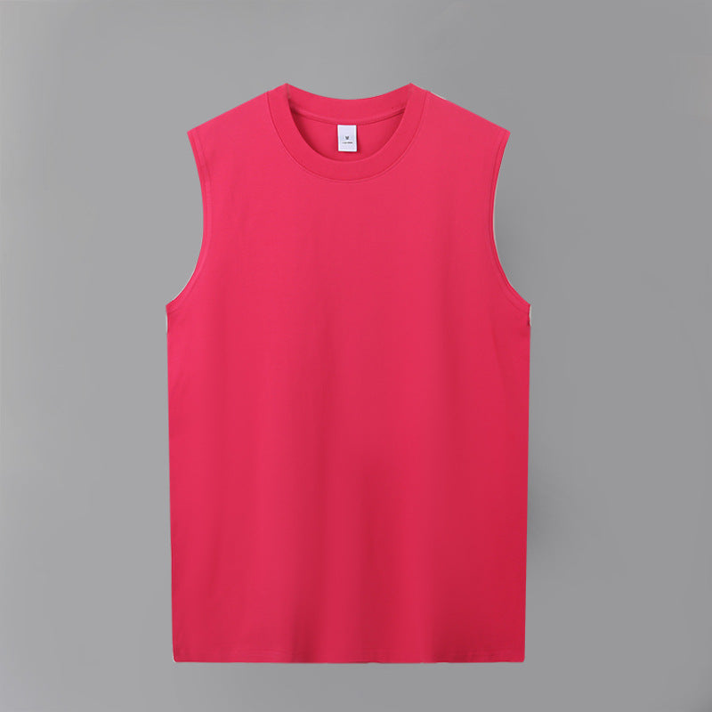 Men?s Heavyweight Pure Cotton Sleeveless V-Neck Gym Training Tank Top teemdrop
