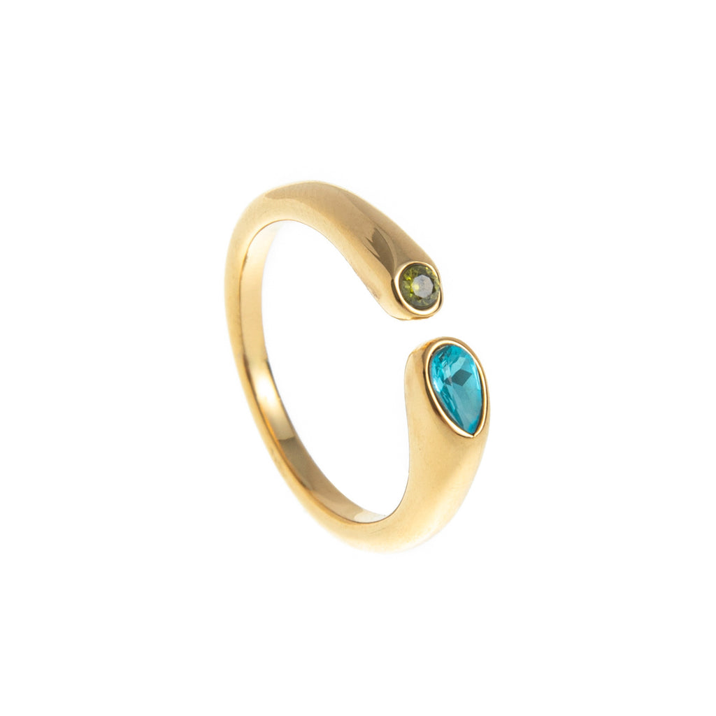 Plated Titanium Steel Adjustable Birthstone Ring Unisex Geometric Retro Jewelry teemdrop