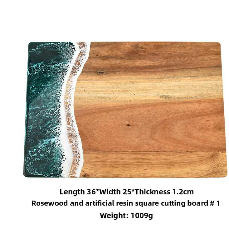 Ocean Wave Resin Cutting Board Splicing Acacia Wood Wooden Food Grade Cutting Board teemdrop