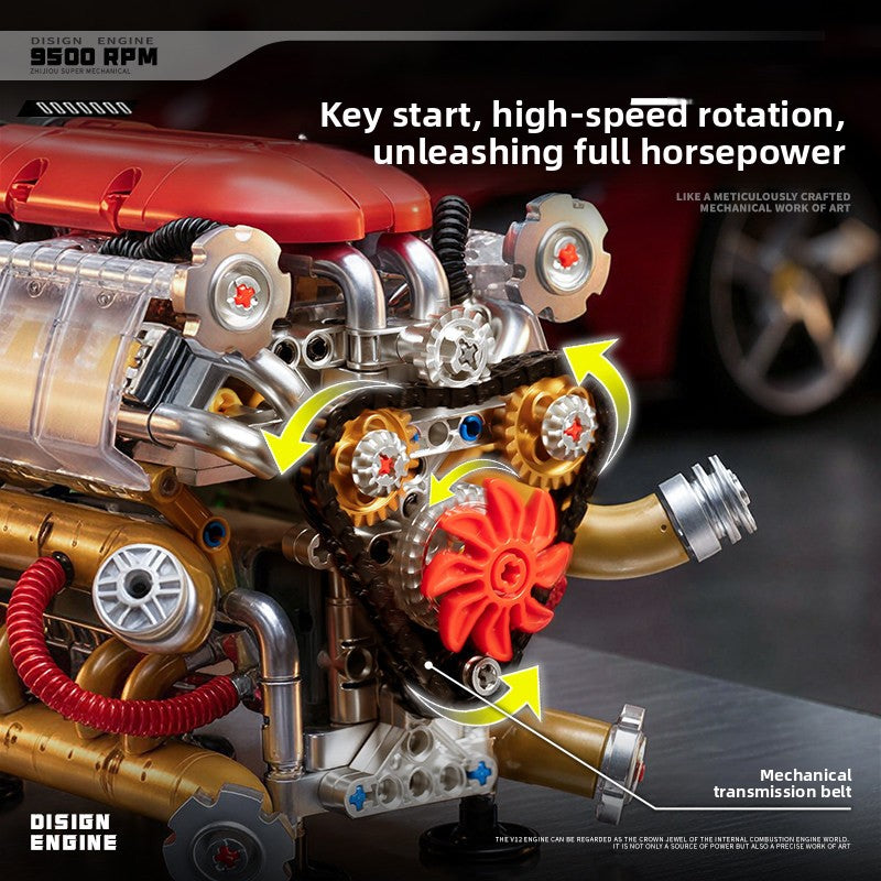 V8 Engine Model Mechanical Electric Building Toy