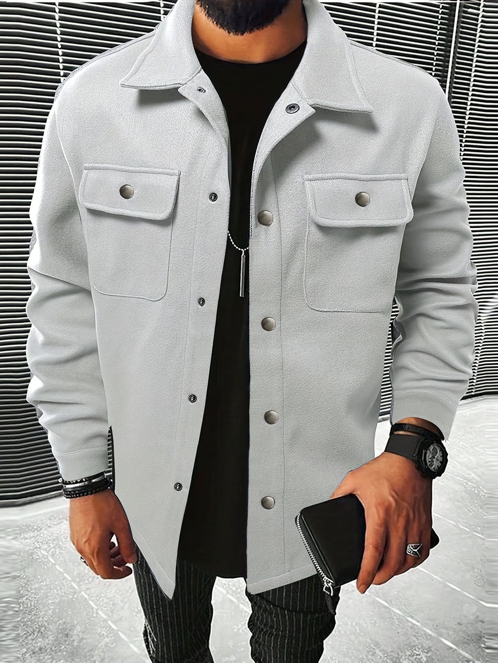 Men's Brushed Polyester Lapel Windproof Casual Jacket teemdrop