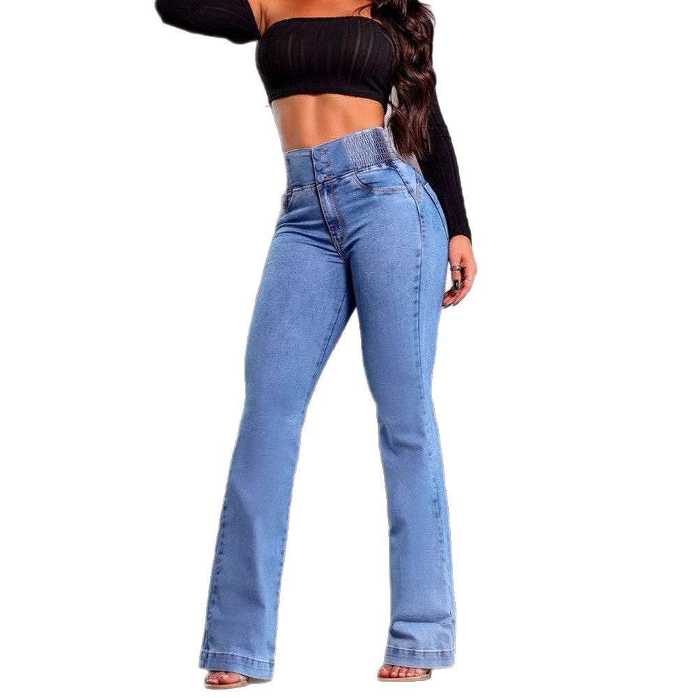 Stretch waistband high-waisted elastic slim-fit long pants teemdrop