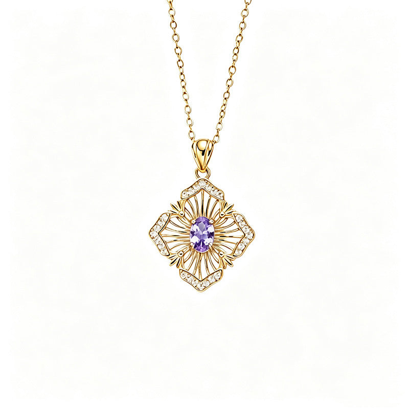 S925 Sterling Silver Natural Birthstone Geometric Pendant Necklace