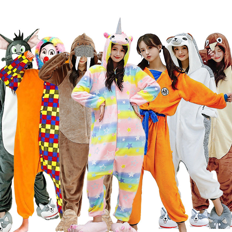 Flannel Cartoon One-Piece Animal Pajamas