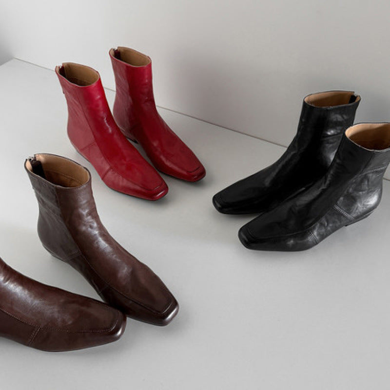 Womens Genuine Leather Square Toe Chelsea Boots