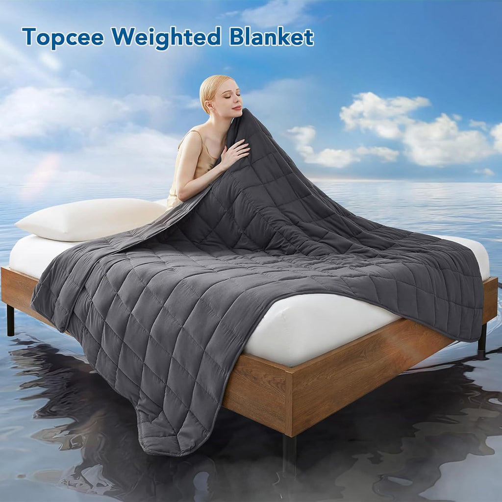 Quilted Microfiber Weighted Blanket for Sleep & Relaxation, Multiple Sizes and Weights teemdrop